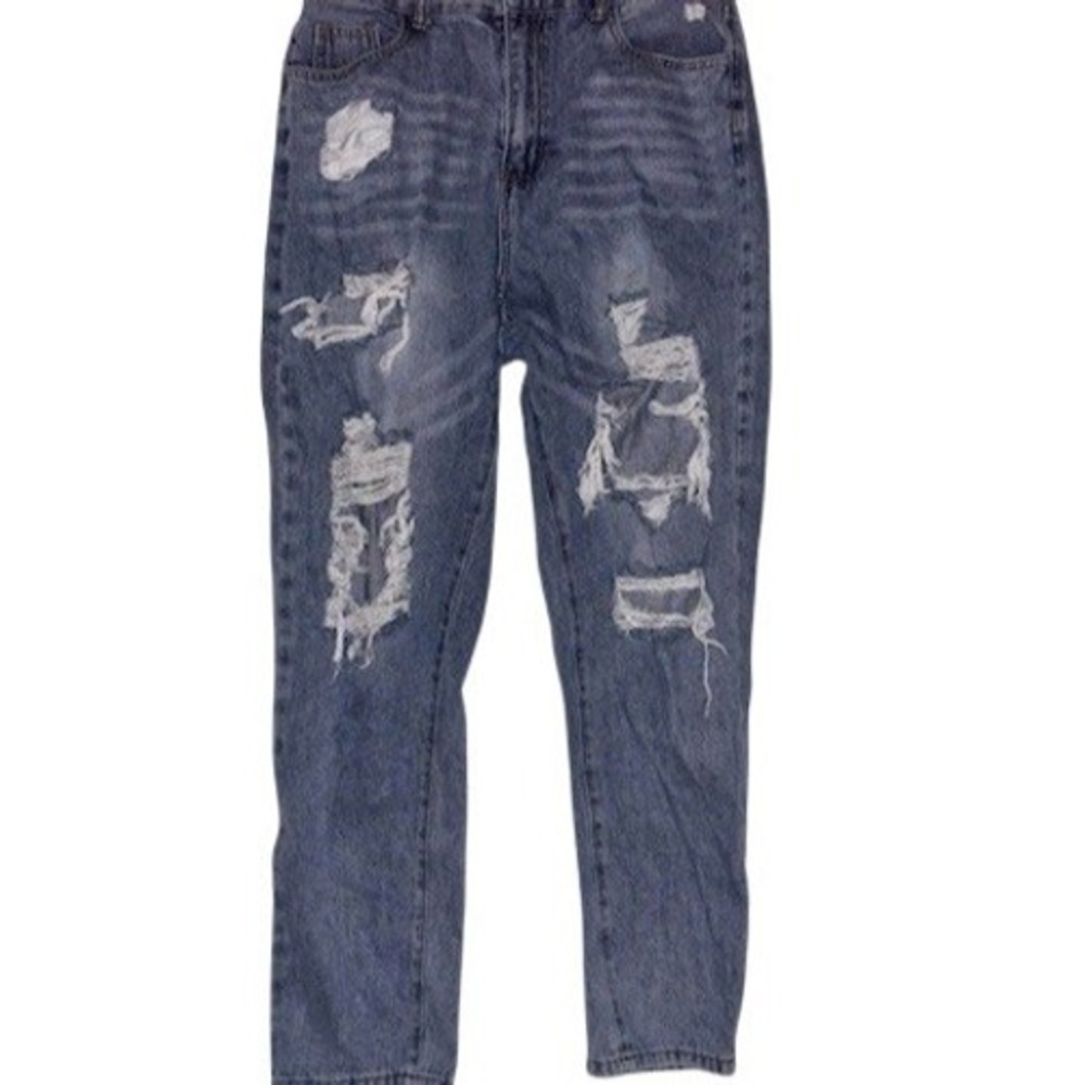 Forever 21 Jeans Womens Sz 31 thrashed Wash Blue High Rise Straight Leg‎ size 10